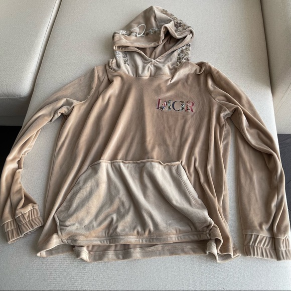 Authentic Christian Dior Velvet Vintage Sweatshirt Hoodie with Crystals - Picture 8 of 13